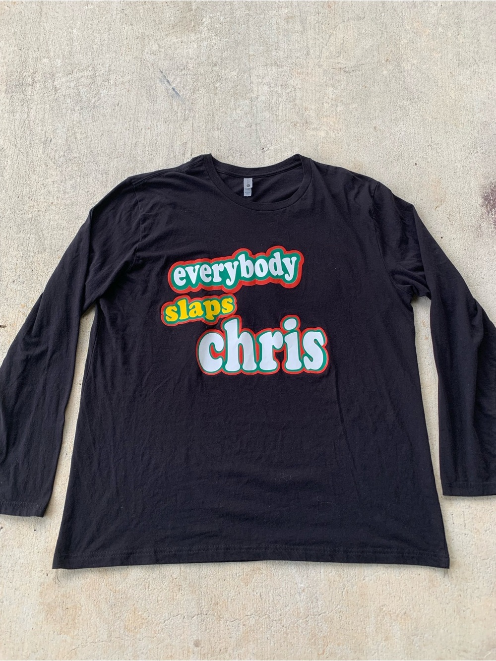 Next Level Apparel Black Long Sleeve Graphic Tee with Multicolor Text